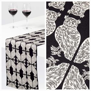 Crate & Barrel Patch NYC Owl Table Runner Halloween Black Goth Home Decor NWT